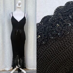 Janine black crochet beads floral maxi dress